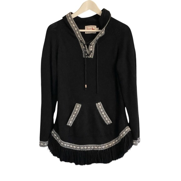 The Alpaca Connection Sweater Women Size Small Black Wool Hooded Fringe - Picture 1 of 8